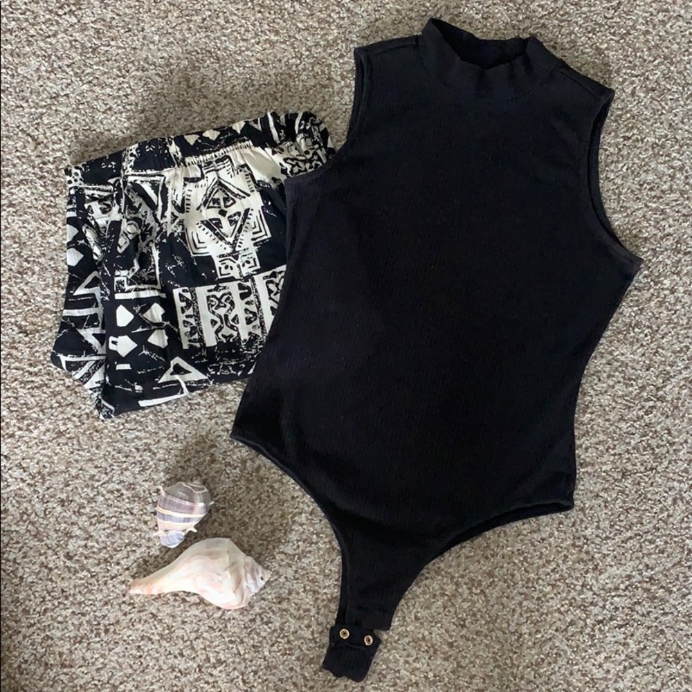 Black High-Neck Bodysuit and Flowy Pants